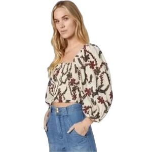 Joie Benison Smocked Long Sleeve Crop Top Size Small